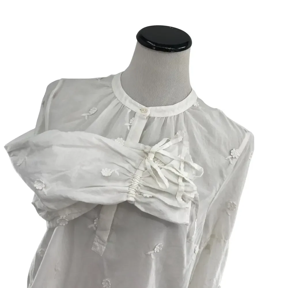 J. Crew White Embroidered Peasant Floral Popover Blouse